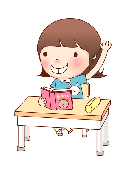 Retrato de niña estudiando — Vector de stock