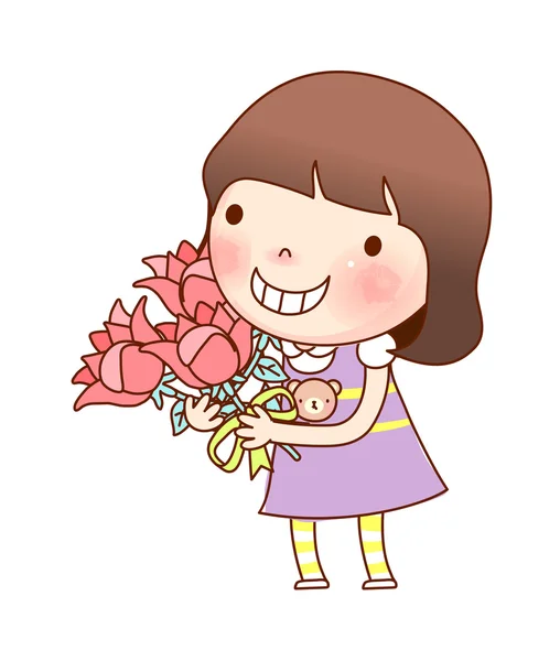 Portrait de fille tenant bouquet — Image vectorielle