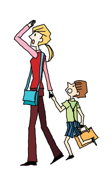 Retrato de mãe e filho andando — Vetor de Stock
