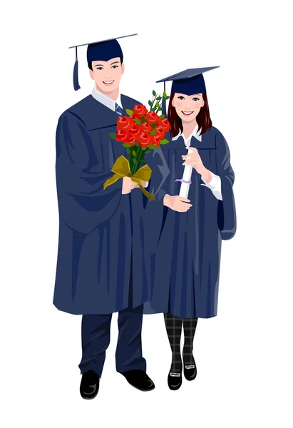 Jovem mulher e um jovem vestindo roupas de graduação — Vetor de Stock