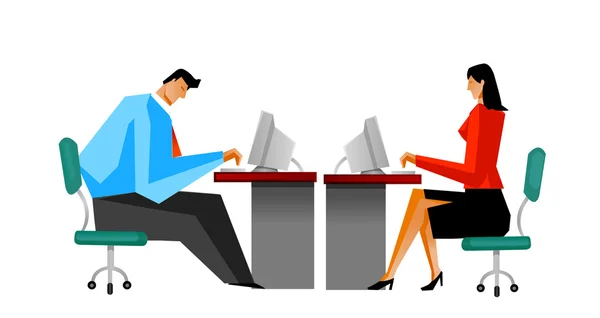 Homme d'affaires et femme d'affaires utilisant un ordinateur — Image vectorielle