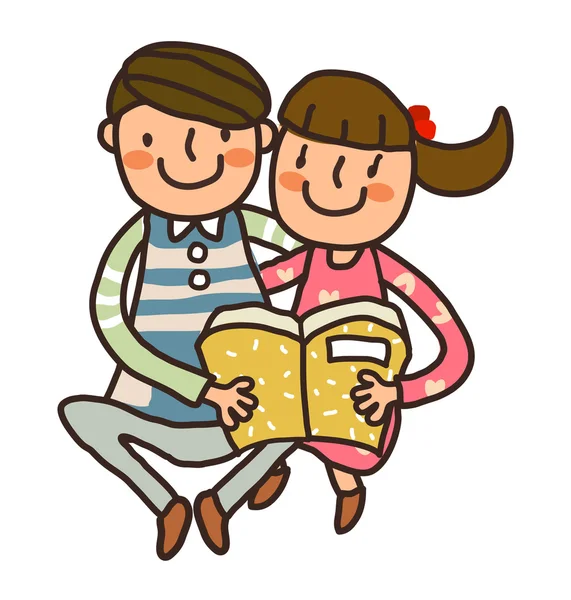 Menino e menina leitura livro — Vetor de Stock