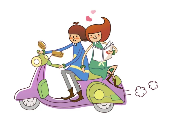 Boy and Girl on motorcycle — Stock Vector