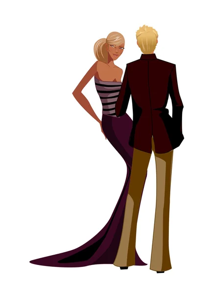 Vista trasera de pareja en ropa de fiesta — Vector de stock