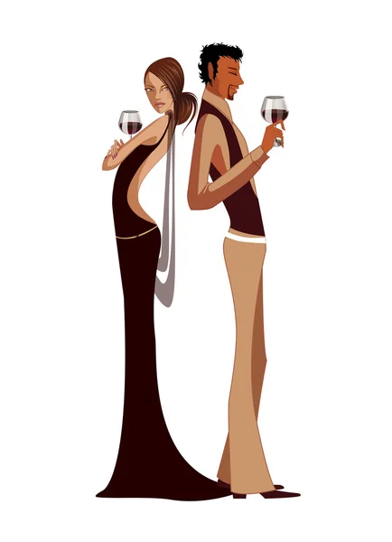 Элегантная пара с бокалом вина — стоковый вектор