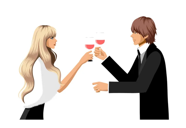 Elegante pareja sosteniendo el vino — Archivo Imágenes Vectoriales