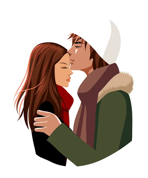 Portrait of man kissing on woman head — Stock Vector
