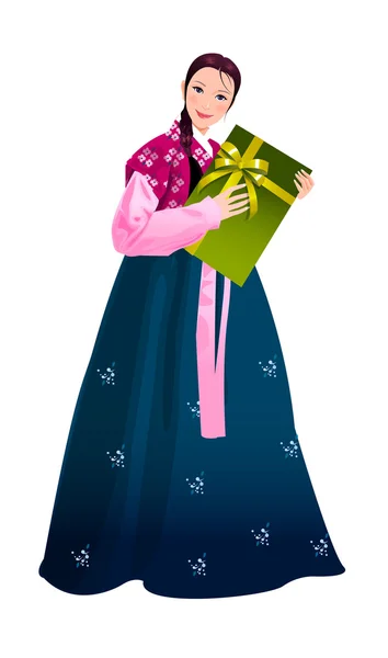 Portrait of a woman holding a gift — Stock Vector