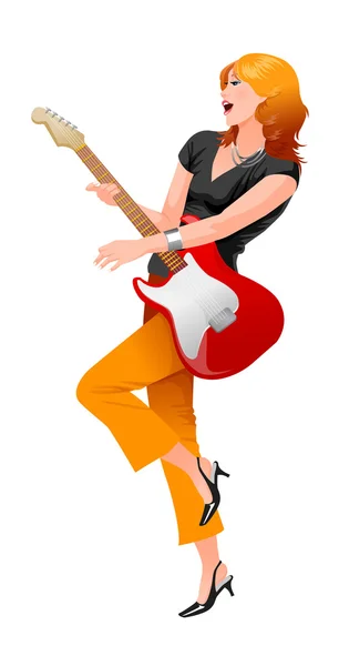 Woman playing a guitar and dancing — Stock Vector