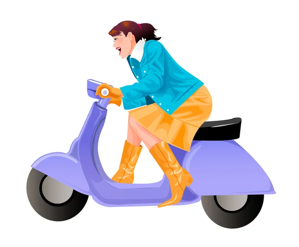 Bir kadının bir scooter sürme yan profili — Stok Vektör
