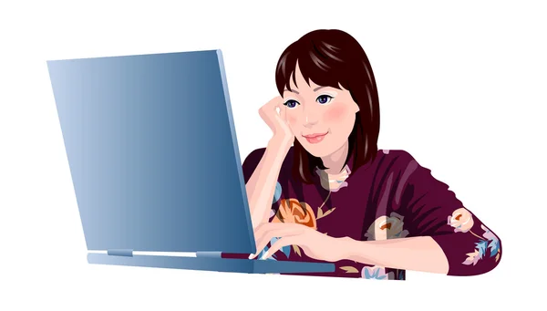 Close-up of a woman using a laptop — Stock Vector