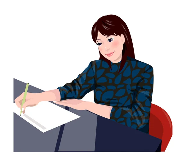 Close-up of a woman writing on a sheet of paper — Stock Vector