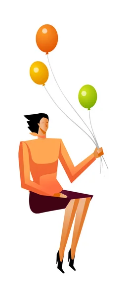 Mulher de negócios segurando balões — Vetor de Stock