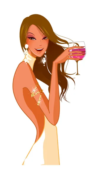 Beautiful young girl with a drink in hand — Stock Vector
