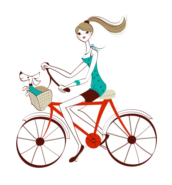 Side view of woman riding bicycle — Stock Vector