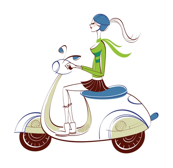 A nő lovaglás scooter oldalnézete — Stock Vector