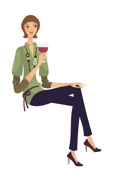 Beautiful young girl with a drink in hand — Stock Vector