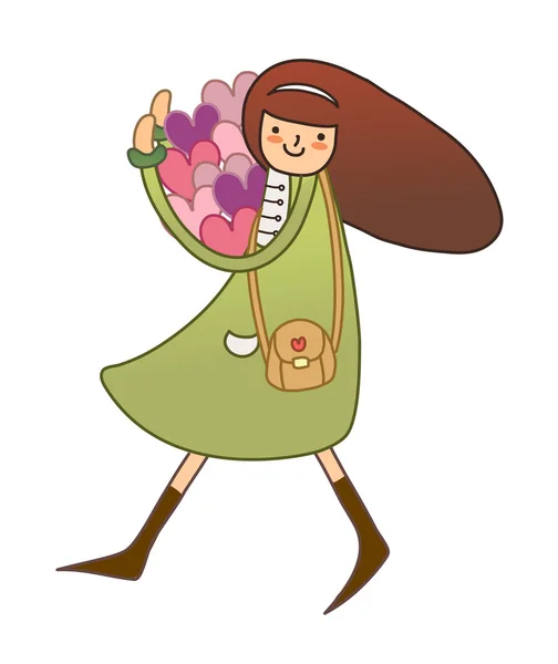 Fille mignonne avec des fleurs — Image vectorielle