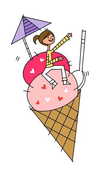 Closeup ženu sedící na zmrzlinu — Stockový vektor