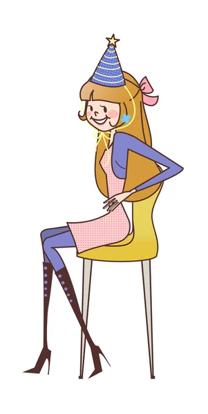Вечірка дівчина сидить на стільці — стоковий вектор