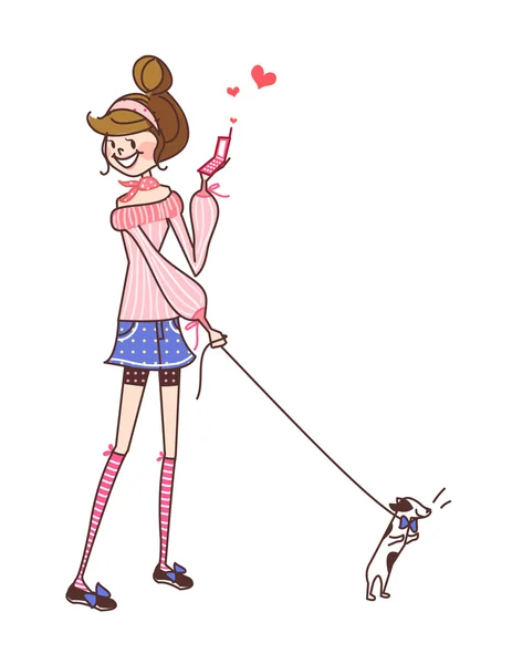 Jolie fille avec chien — Image vectorielle