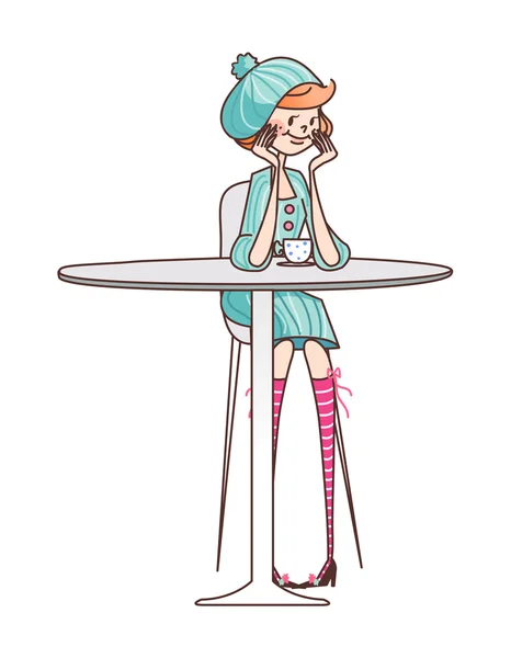Jolie fille avec table — Image vectorielle
