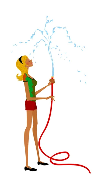 Woman holding waterhose — Stock Vector