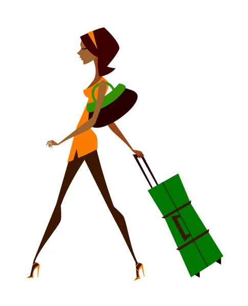 Donna sexy con bagaglio — Vettoriale Stock
