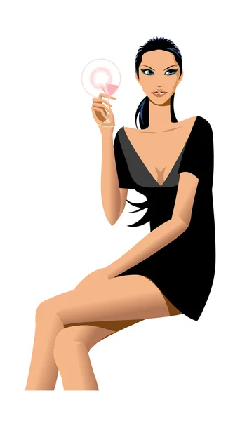 Beautiful young girl with a drink in hand — Stock Vector