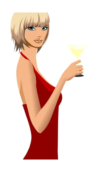 Beautiful young girl with a drink in hand — Stock Vector