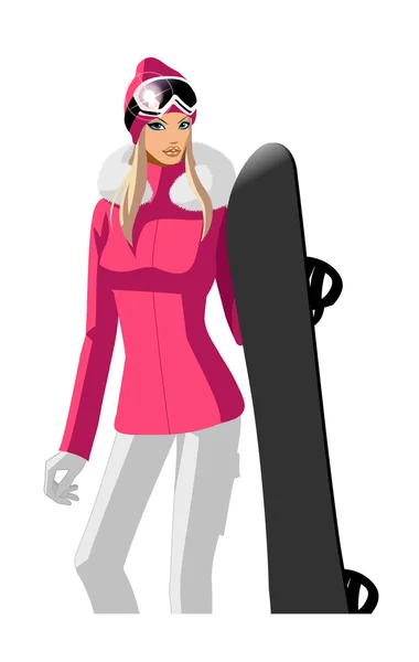 Portrait of a girl holding a snowboard — Stock Vector