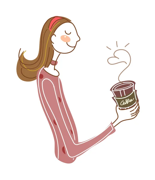 Žena vonící kávy — Stockový vektor