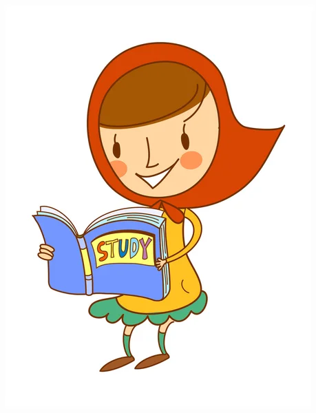 Vista lateral de niña sosteniendo libro — Vector de stock
