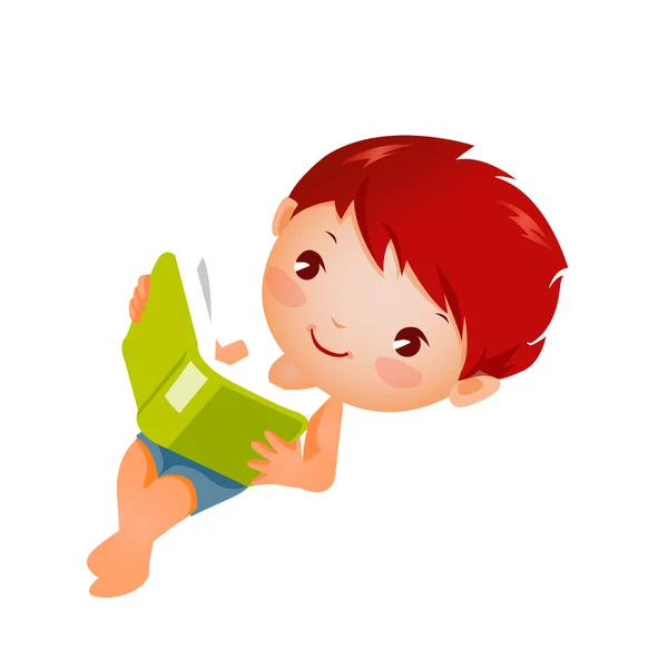 Chłopiec czyta książkę. — Wektor stockowy