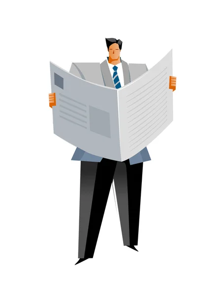 Business man reads a newspaper — Stock Vector