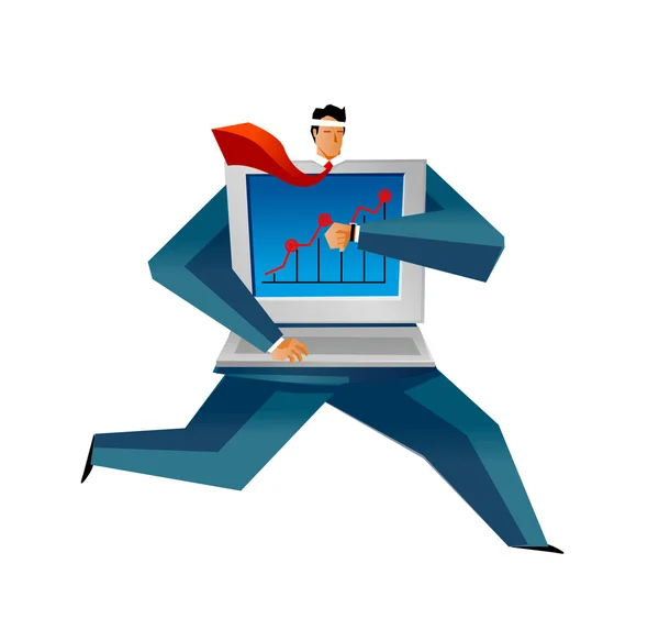 Vector illustration officeman with computer — Stock Vector