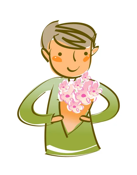 Man met bloem — Stockvector