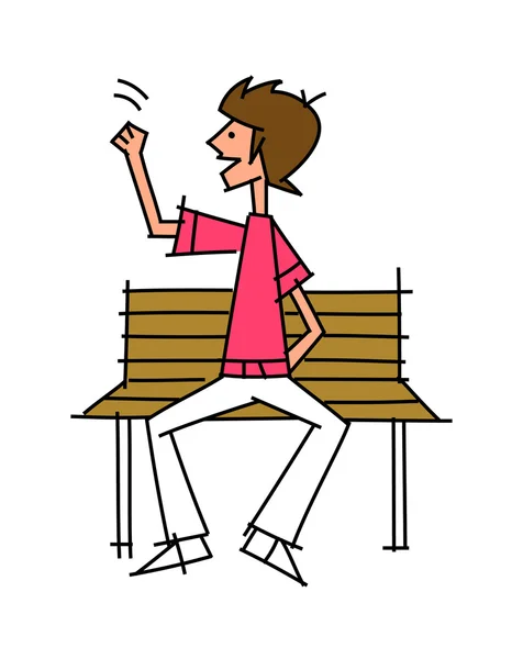 Chlapík sedí na lavičce na bílém pozadí — Stockový vektor
