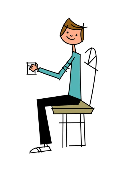 Un type assis sur une chaise et buvant du café — Image vectorielle