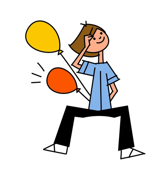 Niño con globo amarillo y rojo — Vector de stock