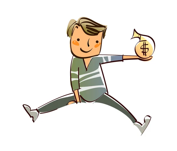 Мальчик держит сумку с деньгами — стоковый вектор