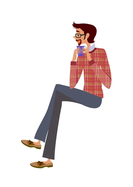 Uomo alla moda seduto e bere caffè — Vettoriale Stock