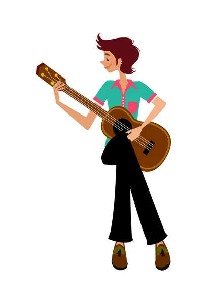 Girl playing a guitar on a white background — Stock Vector