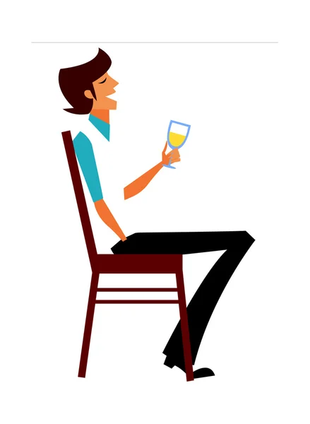 Uomo alla moda con un bicchiere in mano seduto su una sedia — Vettoriale Stock