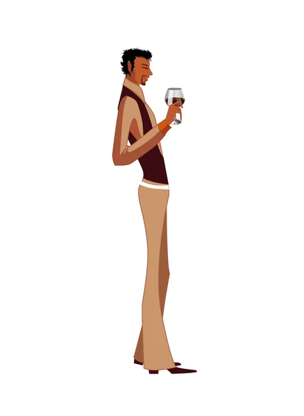 Atractivo hombre elegante con una copa de vino tinto sobre un fondo blanco — Vector de stock