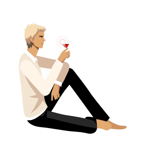 Un homme élégant qui boit un cocktail — Image vectorielle