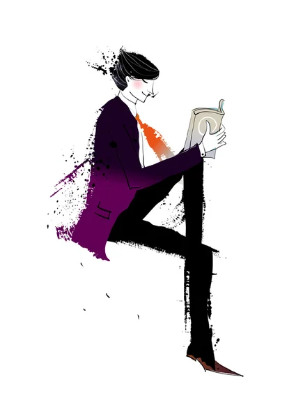 Homme d'affaires assis et lisant un livre — Image vectorielle