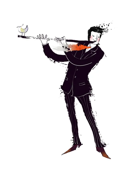 Businessman plays the flute — Stock Vector