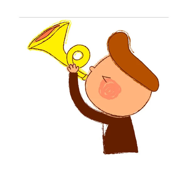 Мальчик играет на трубе — стоковый вектор