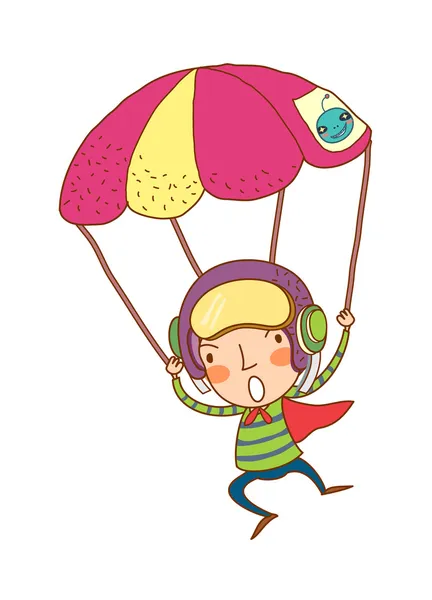 Boy jumping with a parachute — Stock Vector